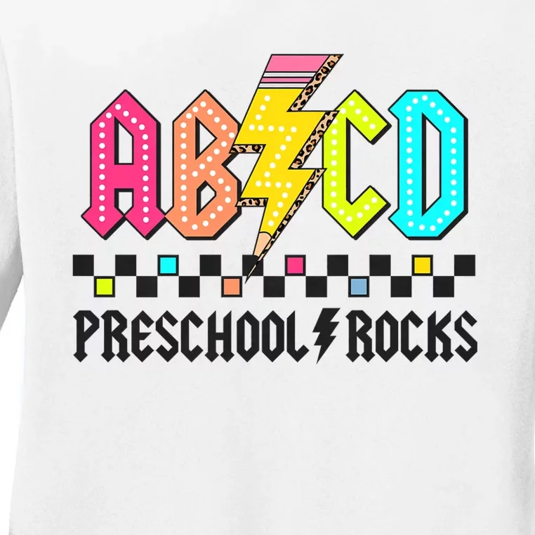 Abcd Preschool Rocks Pencil Lightning Teachers Rock Ladies Long Sleeve Shirt