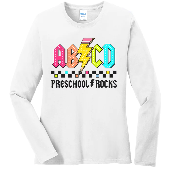 Abcd Preschool Rocks Pencil Lightning Teachers Rock Ladies Long Sleeve Shirt