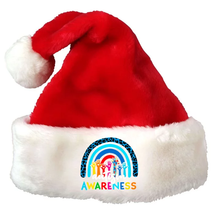 Autistic Puzzle Rainbow Ribbons Acceptance Autism Awareness Gift Premium Christmas Santa Hat