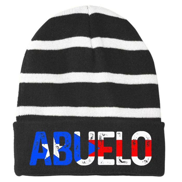 Abuelo Puerto Rico Flag Puerto Rican Pride Father's Day Gift Striped Beanie with Solid Band