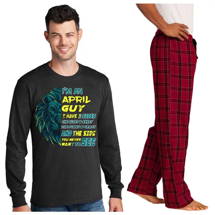 April Birthday Guy Has 3 Sides Sweet Funny Crazy Long Sleeve Pajama Set