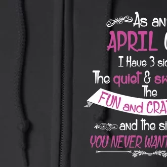 April Girl Sweet But Crazy Funny Birthday Full Zip Hoodie