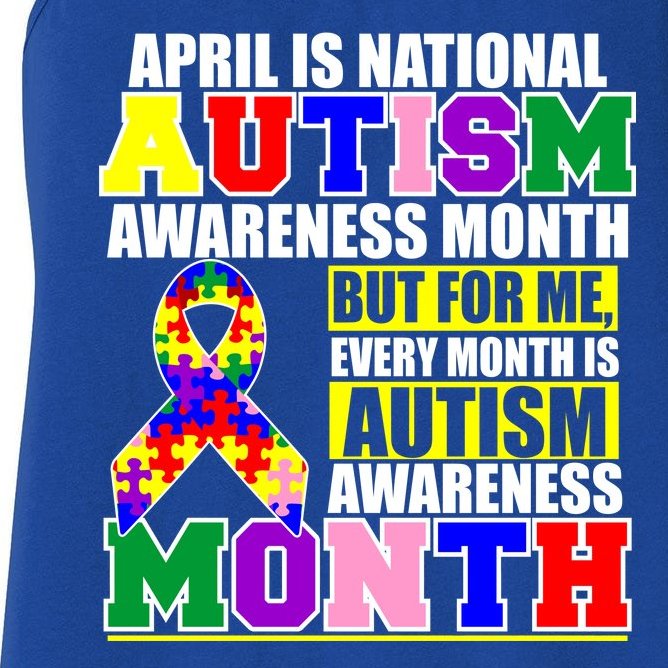 April is Autism Awareness Month For Me Every Month is AUTISM Awareness Women's Racerback Tank