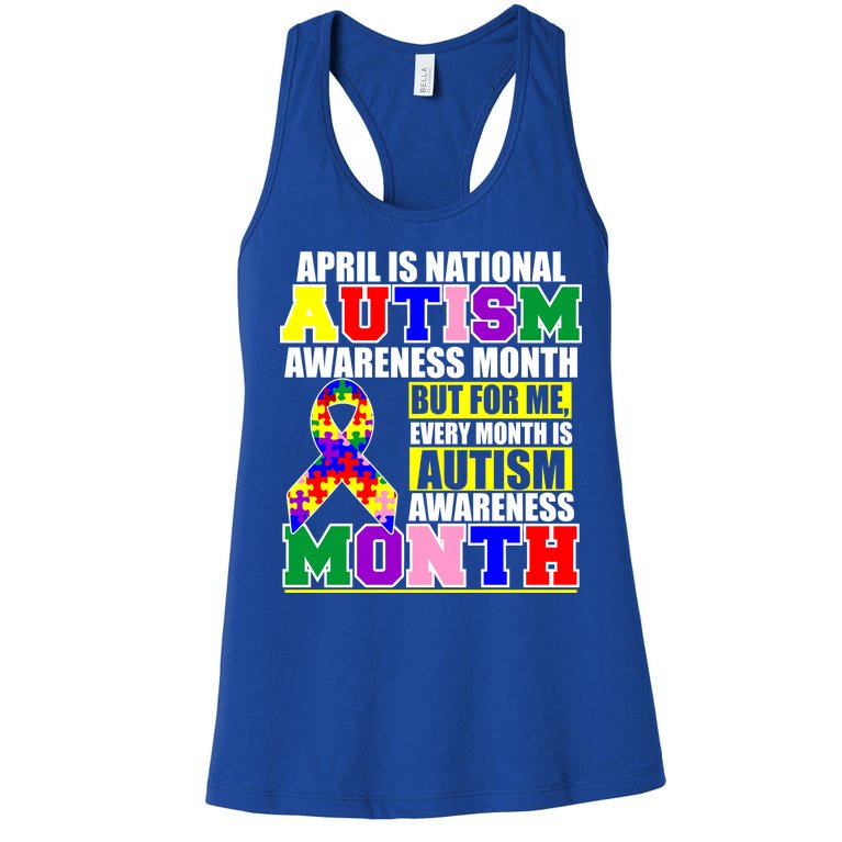 April is Autism Awareness Month For Me Every Month is AUTISM Awareness Women's Racerback Tank