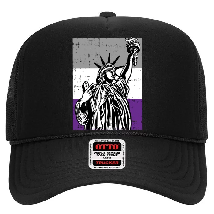 Asexual Pride Statue Of Liberty Lgbtq Ally Flag High Crown Mesh Trucker Hat