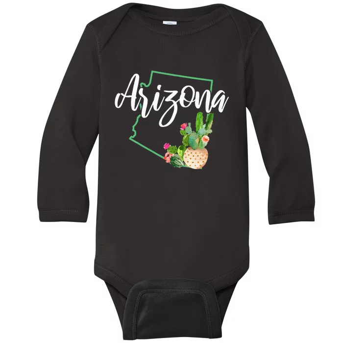 Arizona Pride State Map Cactus Vintage Arizona Baby Long Sleeve Bodysuit