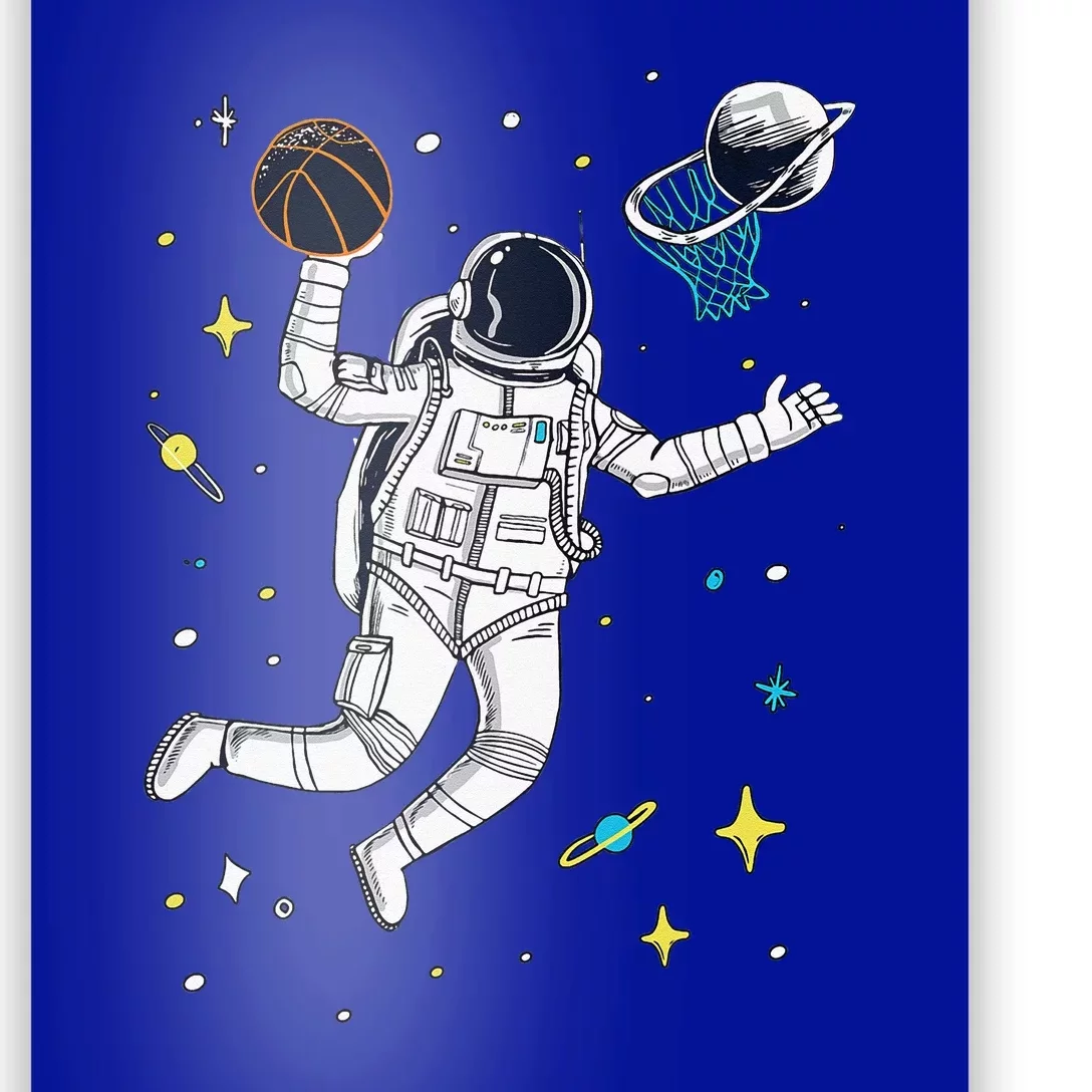 Astronaut Playing Space Basketball Cartoon Poster