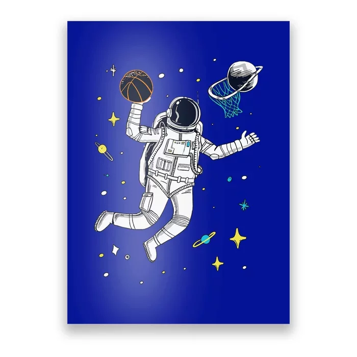 Astronaut Playing Space Basketball Cartoon Poster