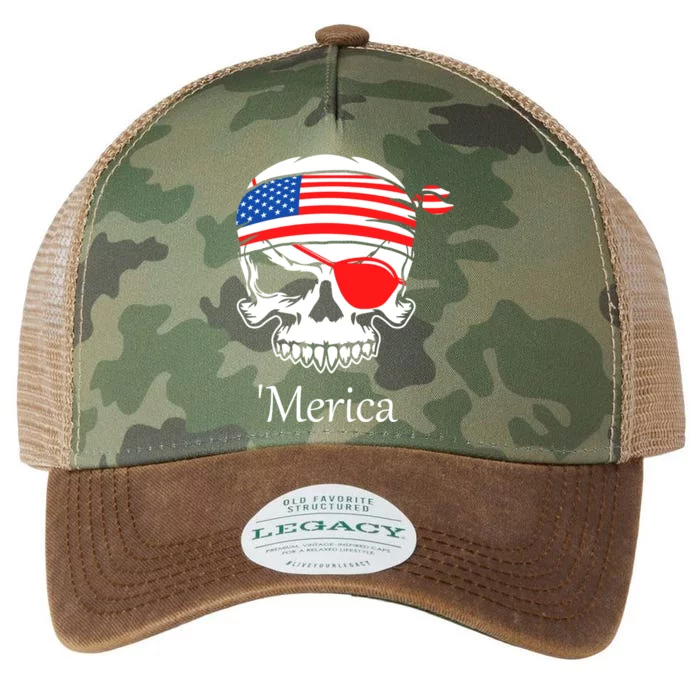 America Pirate Skull Flag July 4th Independence Day Merica Gift Legacy Tie Dye Trucker Hat