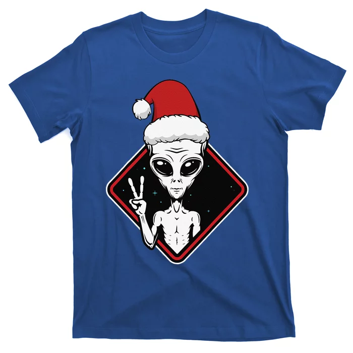 Alien Peace Santa Hat Christmas Pajama Funny XMas UFO T-Shirt