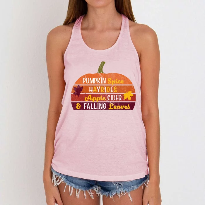 Adorable Pumpkin Spice Hayrides Apple Cider And Falling Leaves Gift Women's Knotted Racerback Tank