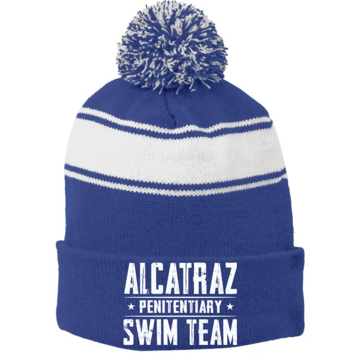 Alcatraz Penitentiary Swim Team Gift Stripe Pom Pom Beanie