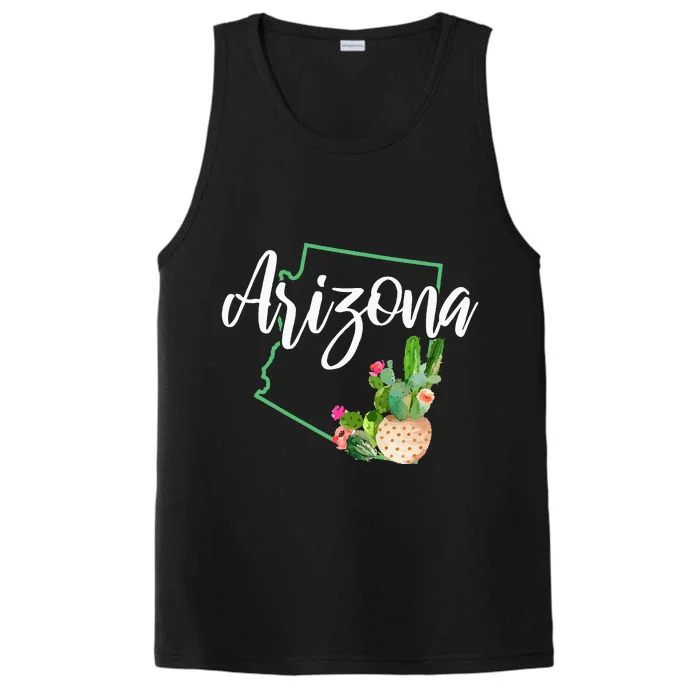 Arizona Pride State Map Cactus Vintage Arizona Performance Tank