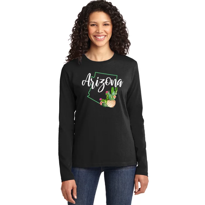 Arizona Pride State Map Cactus Vintage Arizona Ladies Long Sleeve Shirt