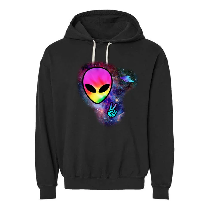 Alien Peace Space Ship Garment-Dyed Fleece Hoodie