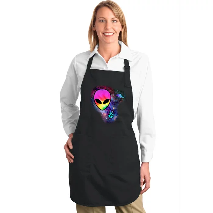 Alien Peace Space Ship Full-Length Apron With Pocket