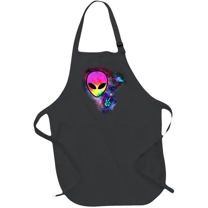 Alien Peace Space Ship Full-Length Apron With Pocket