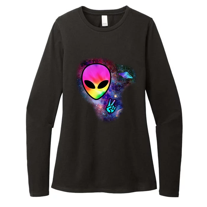 Alien Peace Space Ship Womens CVC Long Sleeve Shirt