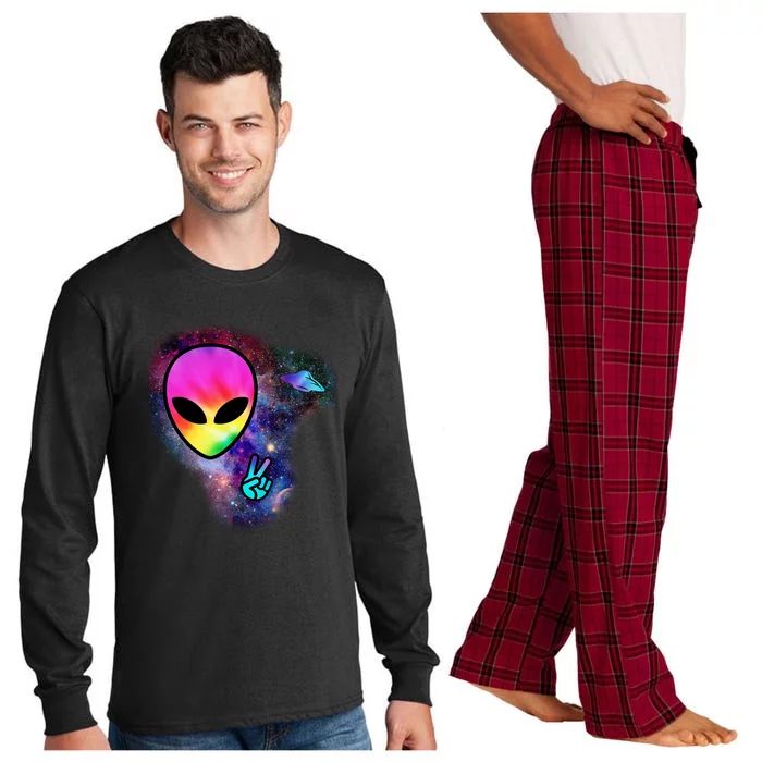 Alien Peace Space Ship Long Sleeve Pajama Set