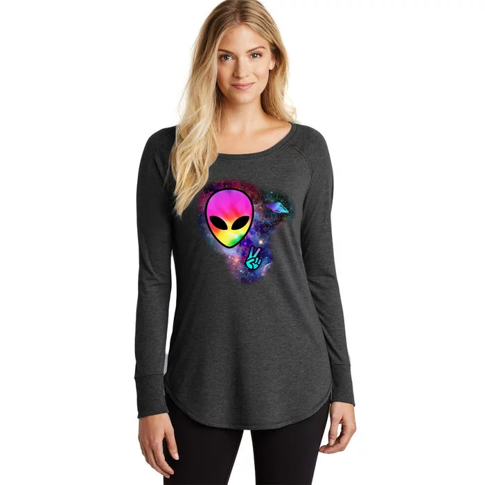 Alien Peace Space Ship Women's Perfect Tri Tunic Long Sleeve Shirt