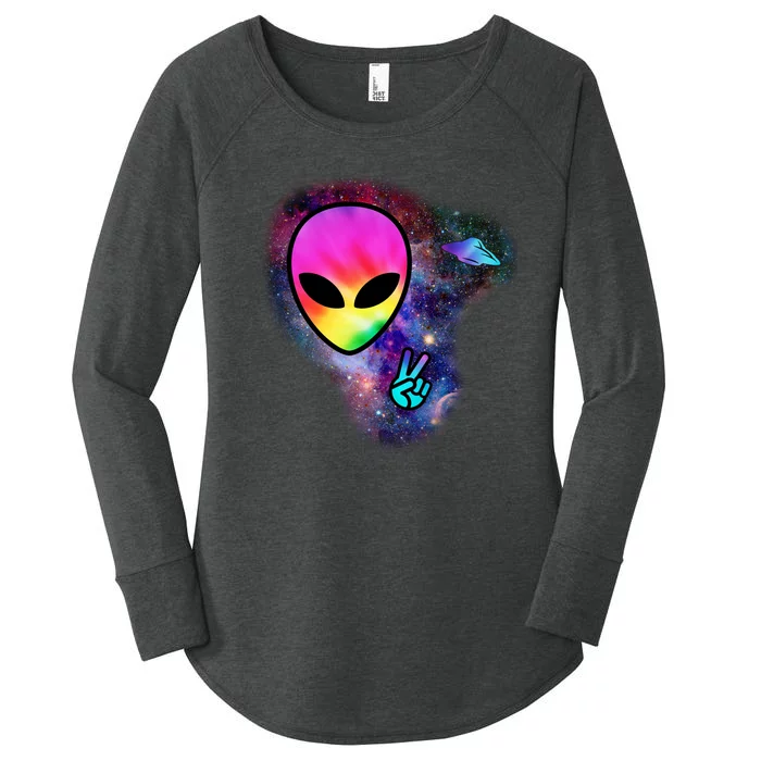 Alien Peace Space Ship Women's Perfect Tri Tunic Long Sleeve Shirt