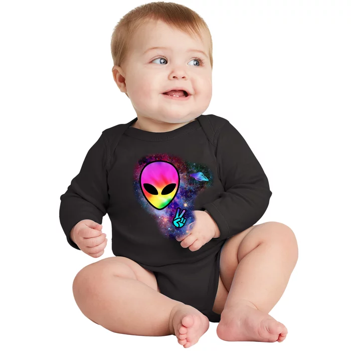 Alien Peace Space Ship Baby Long Sleeve Bodysuit