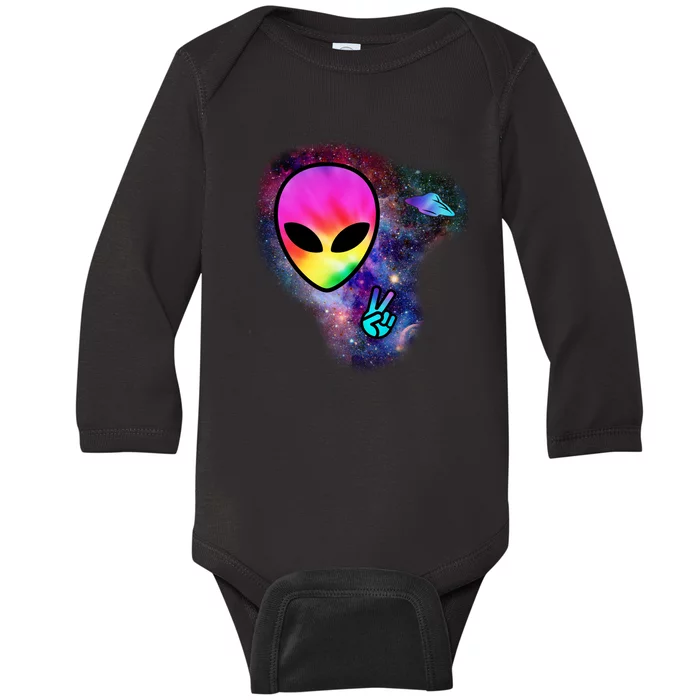 Alien Peace Space Ship Baby Long Sleeve Bodysuit