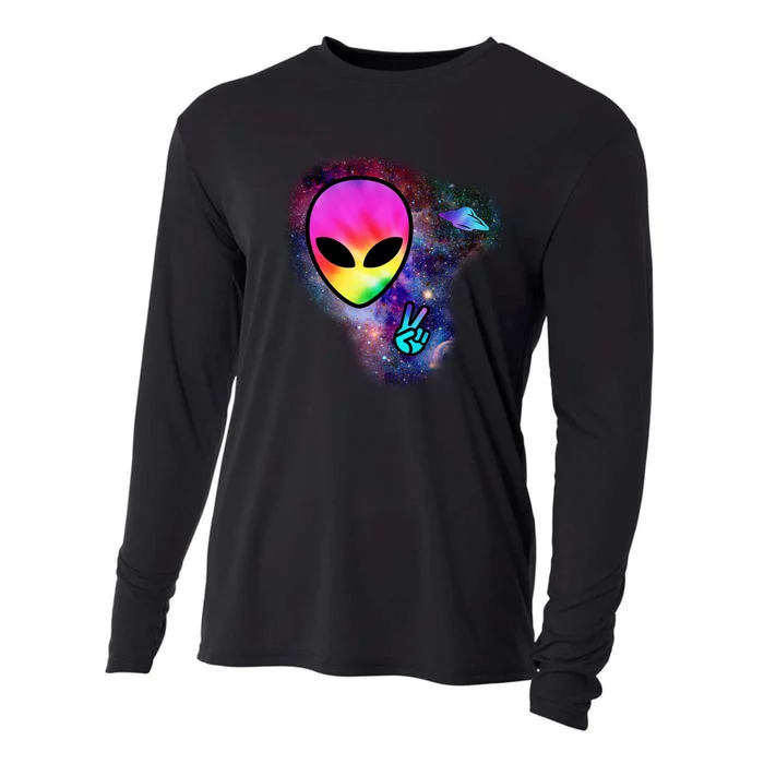 Alien Peace Space Ship Cooling Performance Long Sleeve Crew