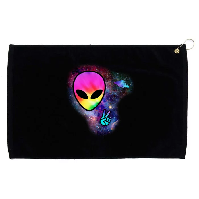 Alien Peace Space Ship Grommeted Golf Towel