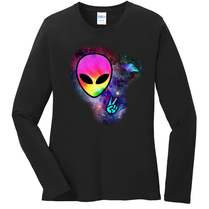 Alien Peace Space Ship Ladies Long Sleeve Shirt