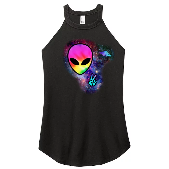 Alien Peace Space Ship Women’s Perfect Tri Rocker Tank