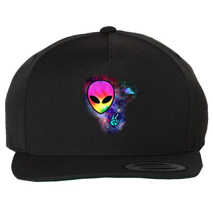 Alien Peace Space Ship Wool Snapback Cap