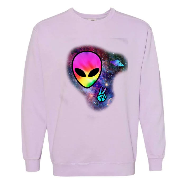 Alien Peace Space Ship Garment-Dyed Sweatshirt