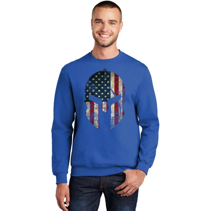 American Pride Spartan Helmet Usa Flag Gift Tall Sweatshirt