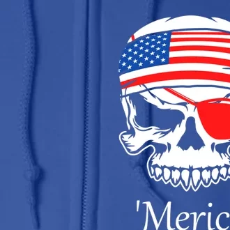 America Pirate Skull Flag July 4th Independence Day Merica Gift Full Zip Hoodie