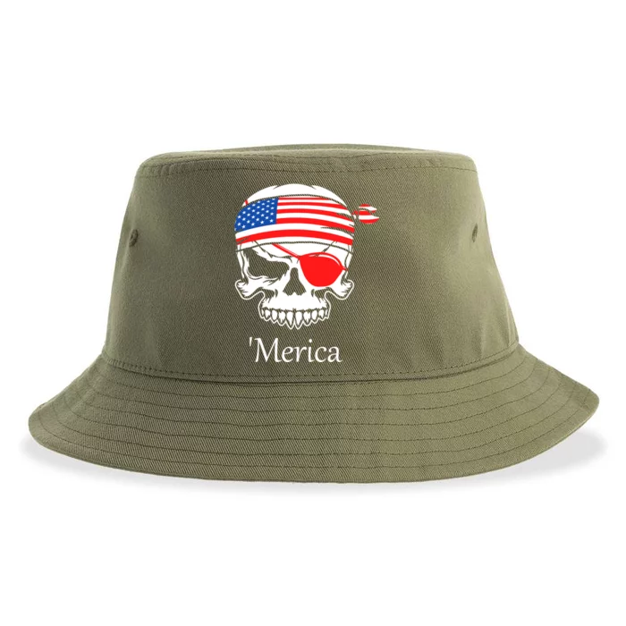 America Pirate Skull Flag July 4th Independence Day Merica Gift Sustainable Bucket Hat