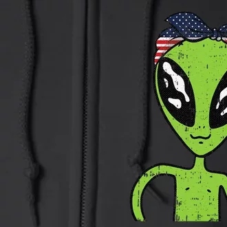 Alien Peace Sign 4th Of July American Flag Bandana Patriotic Full Zip Hoodie