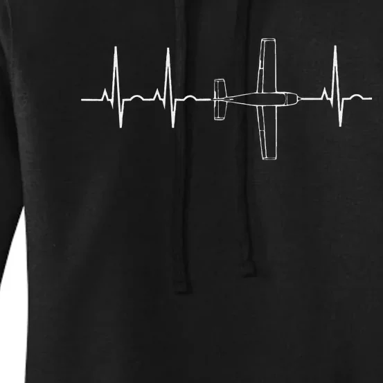 Airplane Pilot Shirt Pilot Heartbeat Flying Gift Tee Women's Pullover Hoodie