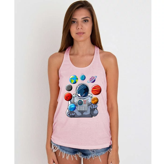 Astronaut Planets Space Moon Galaxy Stars Spaceship Cute Gift Women's Knotted Racerback Tank