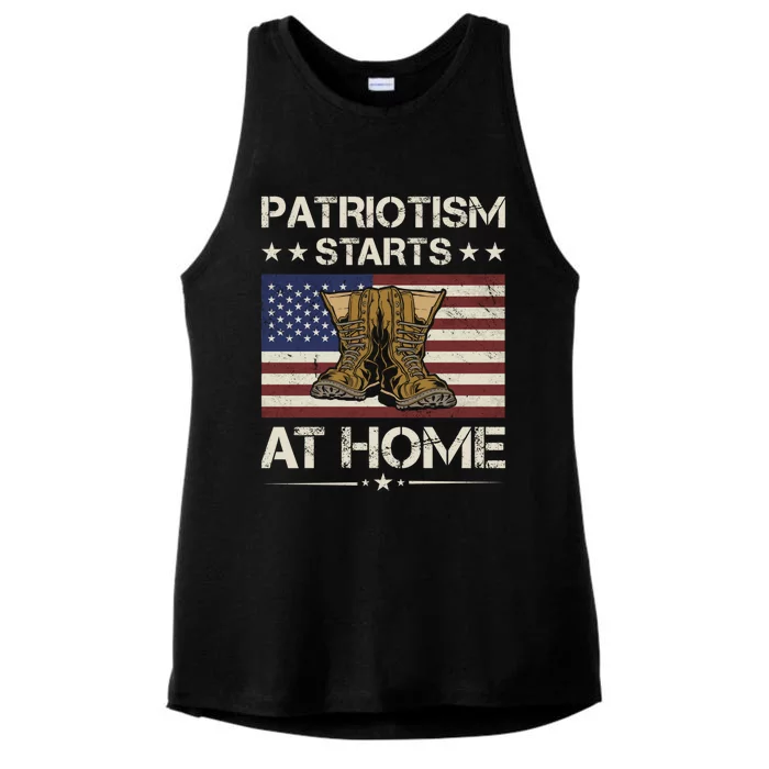 America Patriotism Starts At Home Army Veteran Gift Ladies Tri-Blend Wicking Tank