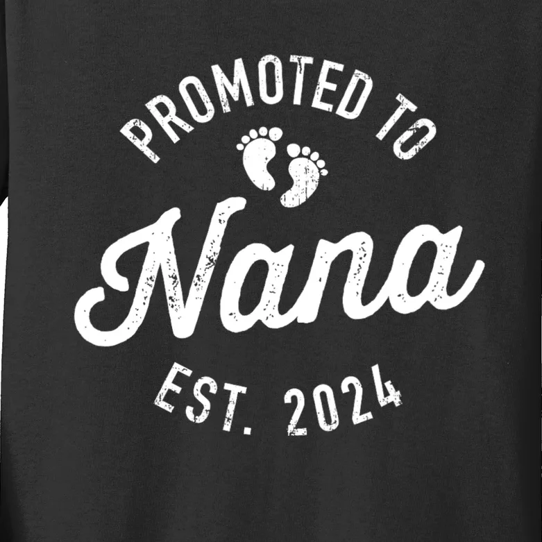 A Promoted To Nana Est. Promoted To Grandma 2024 Again Grandma Pregnancy Est 2024 Kids Long Sleeve Shirt