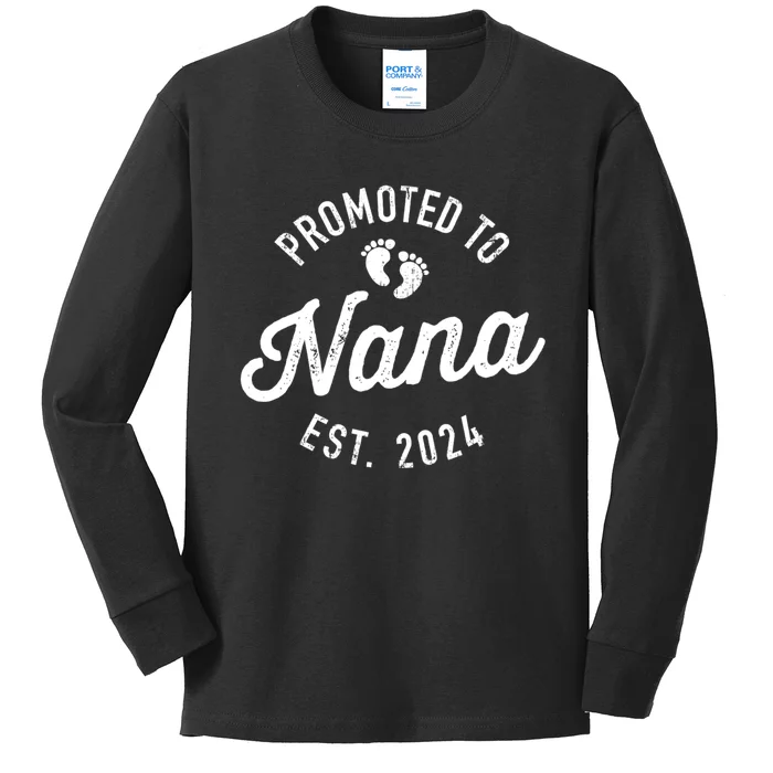 A Promoted To Nana Est. Promoted To Grandma 2024 Again Grandma Pregnancy Est 2024 Kids Long Sleeve Shirt