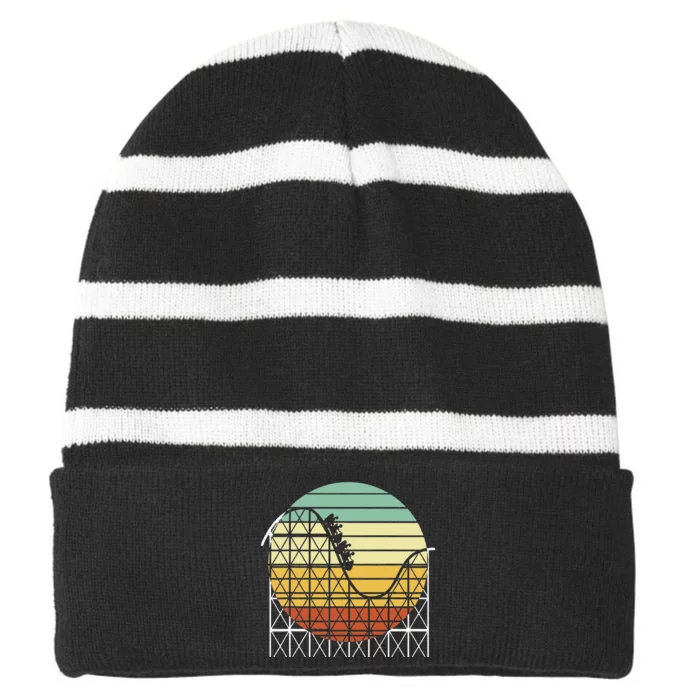 Amusement Park Theme Park Vintage Roller Coaster Striped Beanie with Solid Band