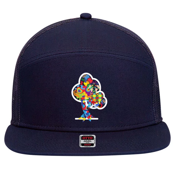 Autism Puzzle Tree Of Life Autism Awareness Month Gift 7 Panel Mesh Trucker Snapback Hat