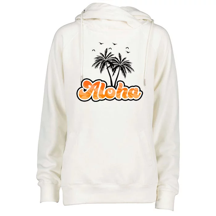 Aloha Palm Trees Hawaii Tropical Womens Funnel Neck Pullover Hood