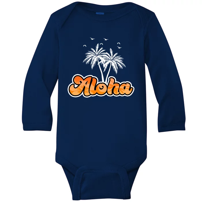 Aloha Palm Trees Hawaii Tropical Baby Long Sleeve Bodysuit