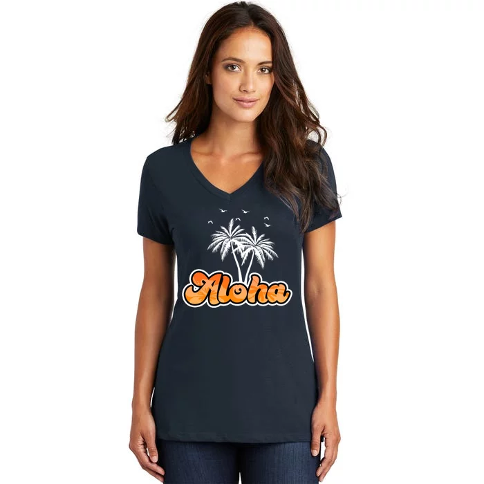 Aloha Palm Trees Hawaii Tropical Women's V-Neck T-Shirt