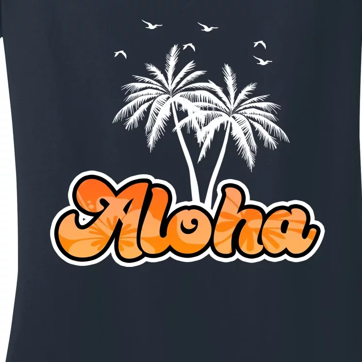 Aloha Palm Trees Hawaii Tropical Women's V-Neck T-Shirt