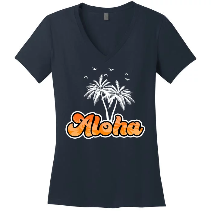 Aloha Palm Trees Hawaii Tropical Women's V-Neck T-Shirt