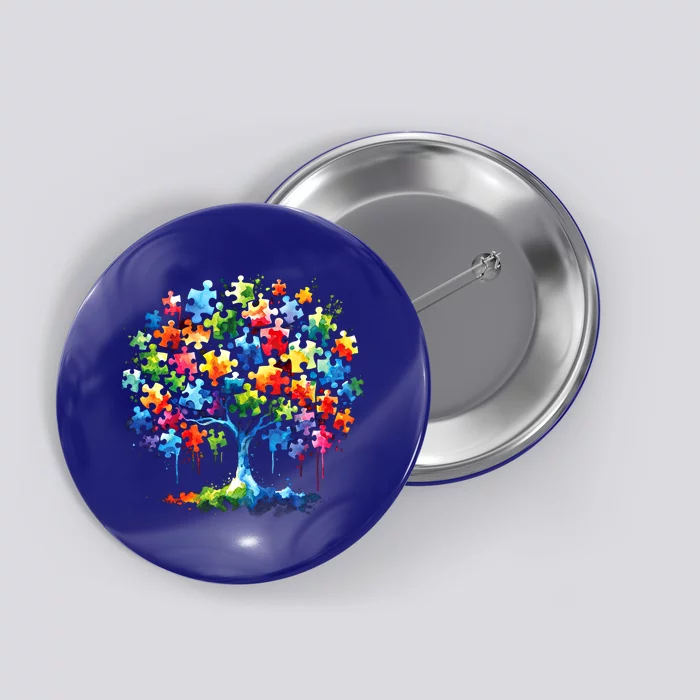 Autism Puzzles Tree Autism Awareness Autistic Support Cute Gift Button